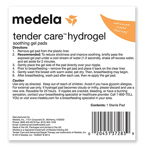 Medela Soothing Gel Pads for Breastfeeding, 4 Count Pack, Tender Care HydroGel Reusable Pads, Cooling Relief for Sore Nipples from Pumping or Nursing