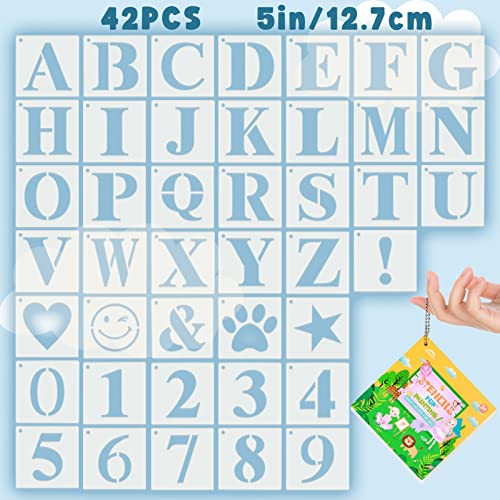 Letter Stencils for Painting 5 Inch, WEEKSUN 42 PCS Alphabet Letter and Number Stencils Templates, Reusable & Flexible Stencils for Drawing On Wood, Canvas, Paper, Fabric, Floor, Wall and Tile