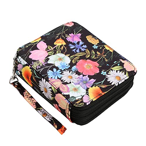 Lbxgap Portable Colored Printing Pattern Morning glory and Daisy Pencil Case 72 Slots Pencil Bag Organizer with Zipper for Prismacolor Watercolor Pencils, Crayola Colored Pencils, Marco Pencils