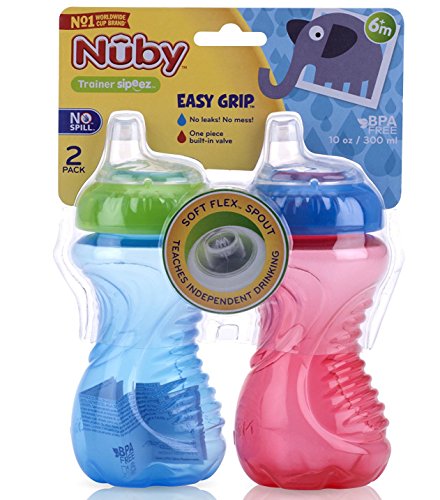 Nuby 2 Piece No Spill Easy Grip Trainer Cup 10 oz, Blue/Red