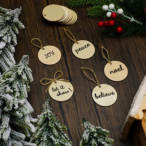 40 Pack Round Wood Tag Wooden Circles for Craft Wooden Unfinished Round Circles with Hole Blank Wood Discs Slices Ornament Hanging Tag and Marker Pen for Christmas Day Decor DIY Label (2 Inch/ 5 cm)