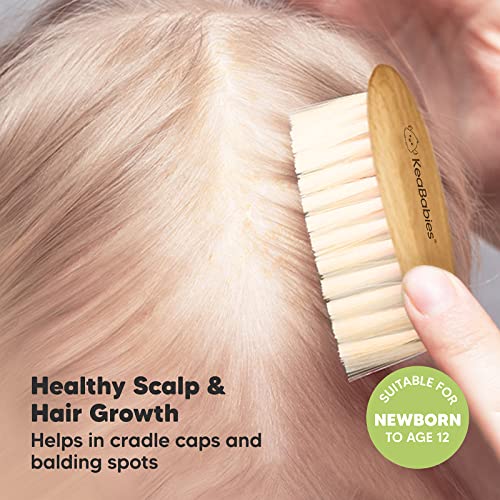 Baby Hair Brush and Baby Comb Set - Wooden Baby Brush with Soft Goat Bristle - Toddler Hair Brush Baby Brush and Comb Set - Baby Brush Set for Newborns - Infant Hair Brush, Cradle Cap (Oval, Walnut)