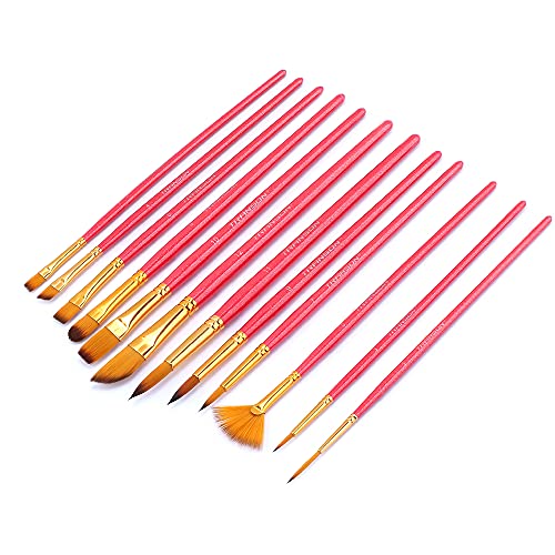 Transon Artist Paint Brush Set of 12 for Acrylic Watercolor Gouache Oil Craft Painting Pink