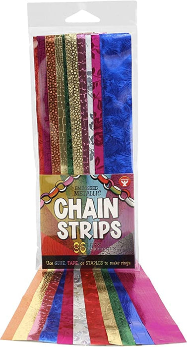 Hygloss Products Embossed Metallic Paper Chain Strips - Great for Kids Arts and Crafts, Decorations, Classroom Activities - Assorted Colors - 96 Pieces (1" x 8")