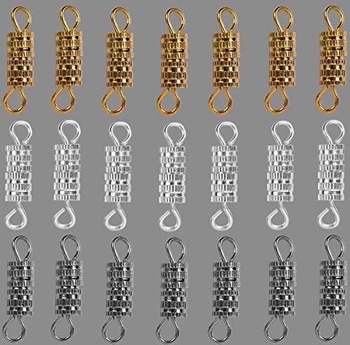ZOENHOU 300 Sets 14 x 3 mm Barrel Screw Clasps for Jewelry Making Gold Silver Platinum Plating Copper Necklace and Bracelets Connector Fastener for DIY Jewelries, 100 PCS for Each Color