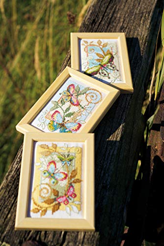 Vervaco Counted Cross Stitch Miniature Kit (Set of 3) Deco Butterflies 3.2" x 4.8"