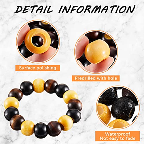 150 Pieces 18 mm Wooden Macrame Beads Round Wood Beads Large Hole (10 mm) Spacer Wooden Beads for DIY Macrame Jewelry Crafts Garland Making Holiday Party Decor (Black, Brown, Natural Color)