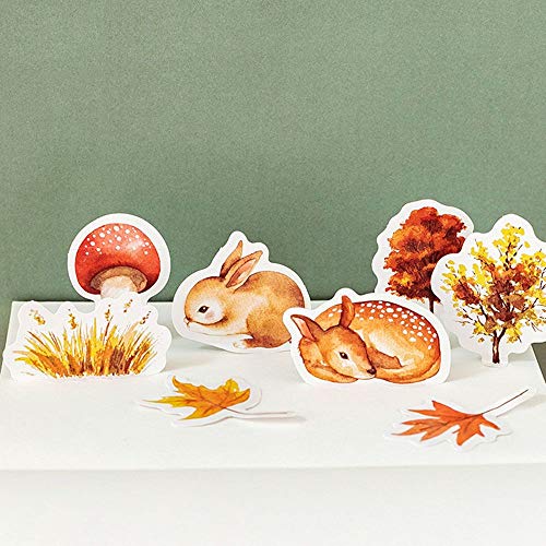 138 Pcs/3 Sets Paper Stickers Self Adhesive Craft Sticker Irregularly Shaped Animals/Plants Envelope/Bag Seal with Box by EORTA for Diary Planner Decor Scrapbooking DIY Gift, Autumn Forest Theme