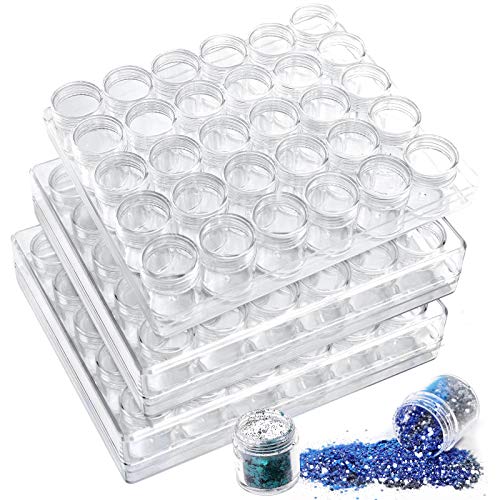 ZOENHOU 3 Pack 30 Grids Diamond Painting Storage Containers, Embroidery Diamond Storage Box Beads Organizer Case with Lid Clear Nail Art Accessories with 2 PCS Label Stickers for Jewelry DIY