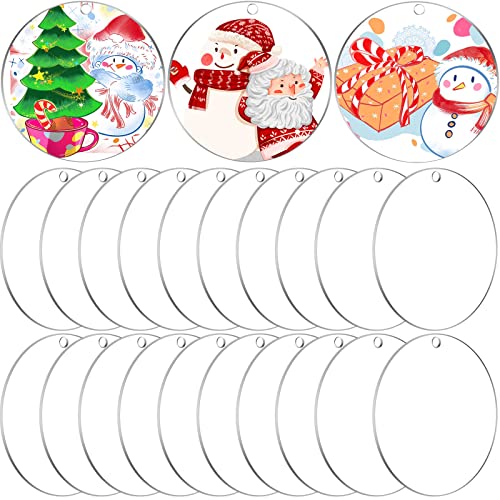 50Pcs Acrylic Ornament Blanks, Caffox 3 Inch Round Circle Acrylic Blanks Bulk for Vinyl Clear Acrylic Discs Keychain with Hole for Engraving DIY Projects and Art Crafts