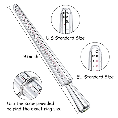 Ring Sizer Measuring Tool, NuLink Aluminum Ring Mandrel Dual Measurement Size Metal Rings Sizers Tools Kit Adjuster for Women Men Rings