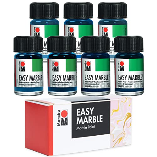Marabu Easy Marble Paint Set - Blue Colors - Marbling Paint Kit for Kids and Adults - Water Art Kit for Hydro Dipping, Tumbler Making, Paper, and Fabric - 15ml Bottles