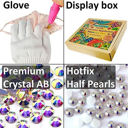 Hotfix Rhinestones Applicator with Large Rinestones Set, Flatback Pearls for Crafts Clothes Shoes, Bedazzler Kit with Rhinestones Hot Fixed Applicator Hot Fix Tool Badazzle Templates Crystal Bedazzle
