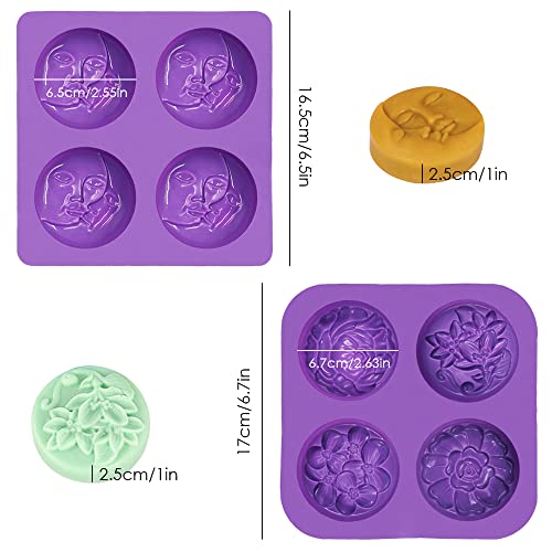 2 PCS Silicone Soap Molds, SENHAI 4 Cavity Sun & Moon Face Molds and 4 Cavity Flower Shapes Molds ,for DIY Soap Making Homemade Lotion Bar Cake Chocolate Pudding