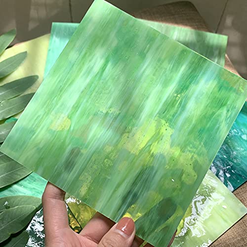 MaxGrain 6x6 inch Stained Glass Sheets Green Variety Mixed Colors Opaque Glass Packs Mosaic Art Glass for Art Crafts, 8 Sheets