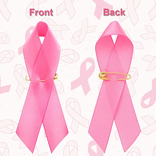 Pink Ribbon Pins Breast Cancer Pins Awareness Pink Ribbons Satin Pins Safety Pins for Breast Cancer Pins Charity Event Survivors Sport Gatherings Supplies (100 Pieces)