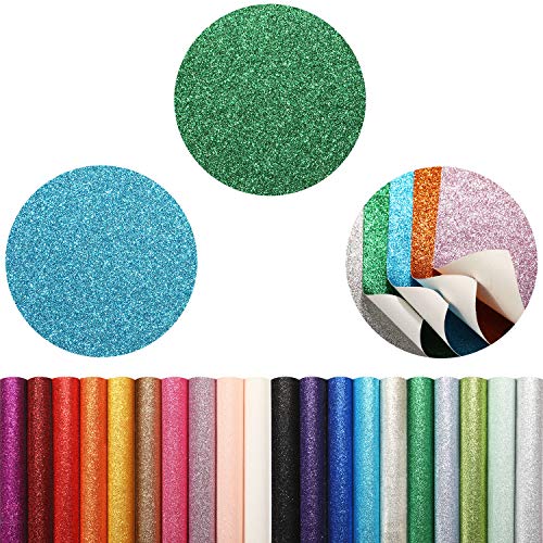 WILLBOND 20 Pieces Valentine's Day Shiny Glitter Faux Leather Sheets Pu Leather Fabric Sheet for DIY Crafts Wedding Sewing Making Earrings Crafts Hair Bows Clips Decoration Favors, 8.3 x 11.8 Inches