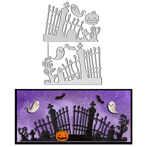 Heureppy Halloween Background Cutting Dies Die Cuts for Card Making, Fences Pumpkin Cut Embossing Stencil Template Tool DIY Scrapbooking Photo Album Craft Decoration Supplies