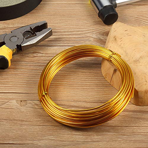 32.8 Feet Aluminum Wire, Bendable Metal Craft Wire for Making Dolls Skeleton DIY Crafts (Gold, 2 mm Thickness)