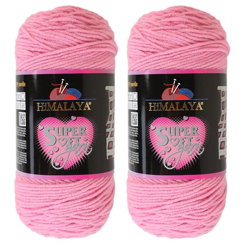 2 Skein Himalaya Super Soft Yarn, 100% Acrylic, Total 400 Grams (14 oz): Each Skein 200 Grams (7 oz), 328 Meters Long (358 Yards), Yarn Weight: 4: Worsted-Aran, Pink 80857