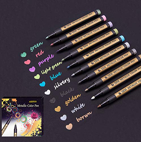AIZIYUO Metallic Marker Pens, Metallic Color Painting Marker for Card Making/DIY Photo Album,Set of 10 Colors