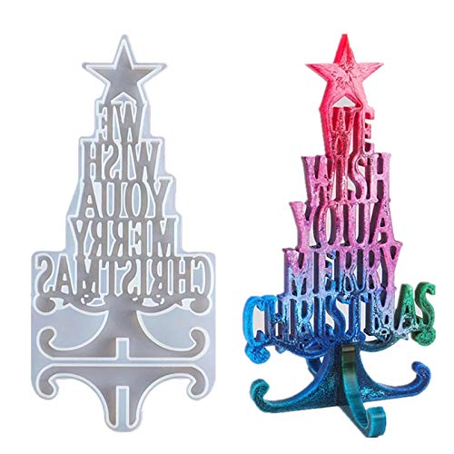 Christmas Resin Mold, We Wish You A Merry Christmas Silicone Mould Christmas Tree Letter Crystal Epoxy Resin Mold for Xmas Gift Home Decoration