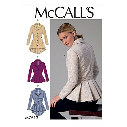 McCall's Patterns M7513 E5 Misses' Notch-Collar, Peplum Jackets, Size 14-22 (7513)