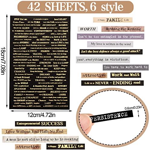 42 Sheets Scrapbook Stickers Small Talk Word Stickers Quote Stickers for Journaling Vintage Gold Foil Stickers Scrapbooking Supplies Phrases Stickers for Card Making Junk Journaling for DIY Craft