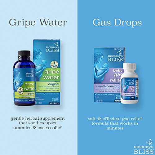 Mommy's Bliss Gripe Water Original 2 Fl Oz & Baby Gas Relief Drops 1 Fl Oz Combo Pack, Helps Relieve Baby's Gas, Colic, Hiccups & General Fussiness, Safe & Gentle for Babies, Total 3 Fl Oz