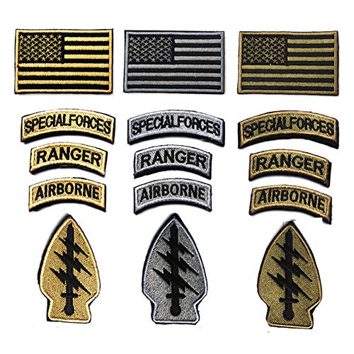 Military Patches, Tactical American Flag Patches Special Forces Ranger Airborne Badges 5 Pieces Hook and Loop Embroidered Morale Patch (Army Green)