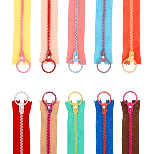 20Pcs Colorful Resin Zippers with Ring Pulls for DIY Tailor Sewing Craft Accessories Mixed 10 Color - 6 Inch