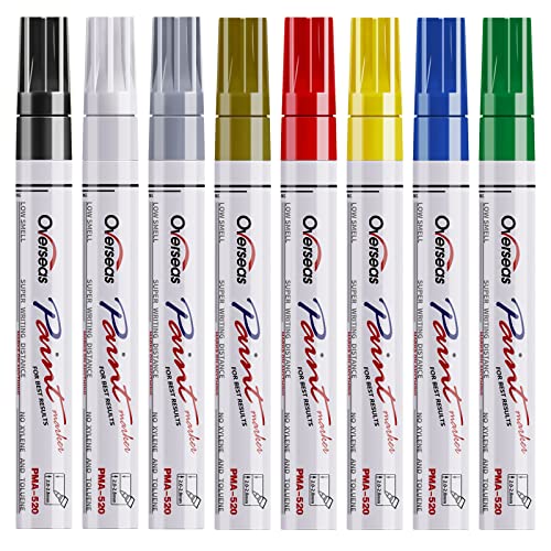 Paint Marker Pens - 8 Colors Oil Based Paint Markers, Permanent, Waterproof, Quick Dry, Medium Tip, Assorted Color Paint Pen for Metal, Wood, Fabric, Plastic, Rock Painting, Stone, Mugs, Canvas, Glass, Art Craft