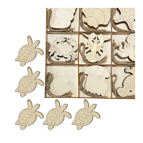 45 Pack Unfinished Wooden Ocean Sea Animals Cutouts for DIY Crafts 3.5 Inch 5 Peices Each