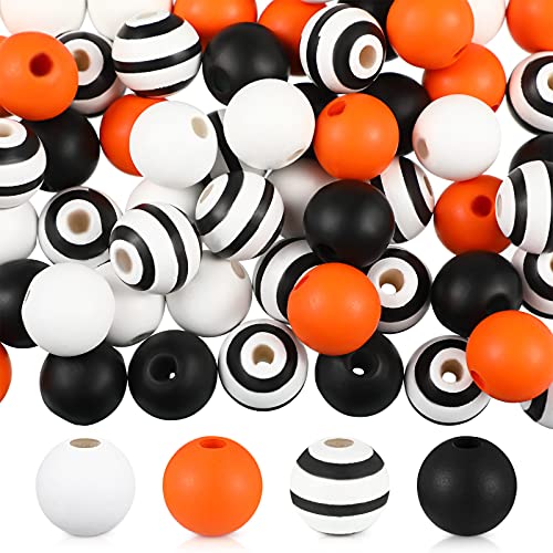 160 Pieces Wood Bead for Craft Halloween Natural Wooden Beads Rustic Farmhouse Handmade Polished Spacer Boho Bead Colorful Bead for Halloween Garlands DIY (Joyful Colors)