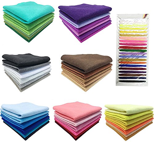 Misscrafts 42pcs 8"X8" 1.5mm Thick Soft Felt Nonwoven Fabric Sheet Pack DIY Craft Patchwork Sewing Square Assorted Colors with Thread Bag