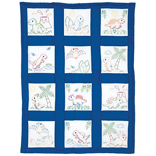 Jack Dempsey Needle Art Dinosaurs Baby Quilt, white