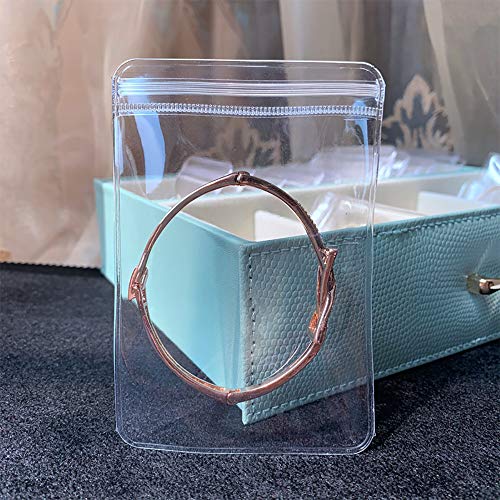 100 Pack PVC Clear Jewelry Anti Oxidation Zipper Bag Antitarnish Plastic Bags for Packaging Jewelry Rings Earrings Transparent Poly Pouch (Light Blue, 4.13×4.25 inch)