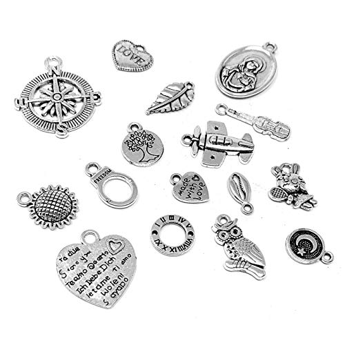 JIALEEY 300 PCS Wholesale Bulk Lots Jewelry Making Charms Mixed Smooth Tibetan Silver Alloy Charms Pendants DIY for Jewelry Making and Crafting, Style B