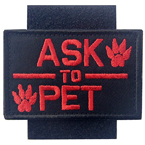 Service Dog Ask to Pet Tactical Embroidered Morale Hook & Loop Patch - Red