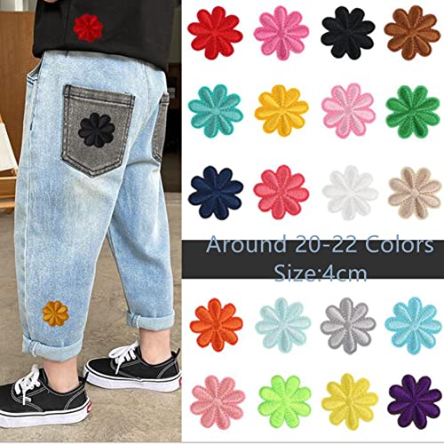 40 Pack Flower Iron on Patches Daisy Embroidered Applique Motif for DIY Garments Embellishment Earring Making Assorted 20 Colors(Daisy)