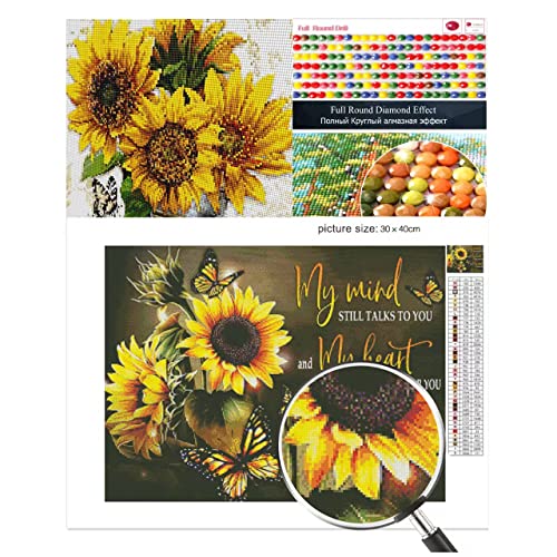 Sunflowers Diamond Art Painting Kits for Adults Beginners 5D DIY Full Round Diamond Crystal Cross Embroidery Art Crafts Sunflower Butterfly Dimond Painting for Family Wall Decor 11.8x15.7inch/30x40cm