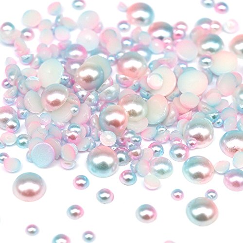 1100pcs ABS Gradient Imitation Pearls Half Round Pearls Assorted Mixed Sizes 3/4/5/6/8mm Flatback Pearl Beads DIY Material (Style 1)