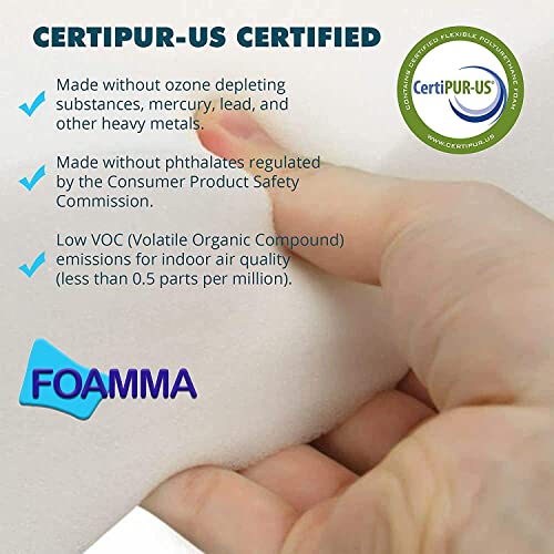 FOAMMA 1" x 24" x 72" High Density Upholstery Foam Cushion,Seat Replacement, Upholstery Sheet, Foam Padding Made in USA!!!, 1 Count (Pack of 1)