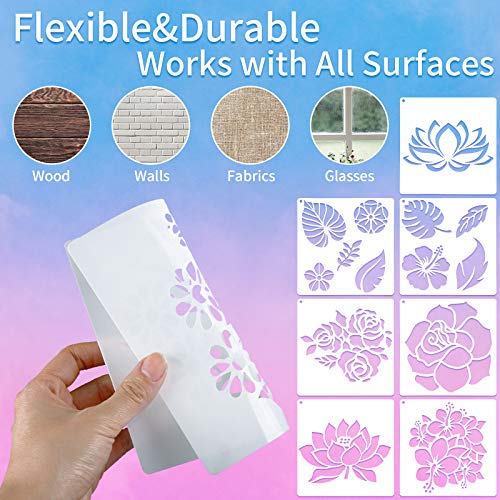 17 Pieces Flower Stencils for Painting on Wood Large Sunflower Painting Stencil Template Summer Butterflies Bird Rose Leaf Reusable Stencils DIY for Painting Wall Decor Spring (8.3 x 8.3 Inch)