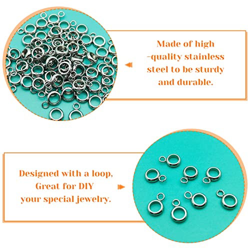 100pcs Stainless Steel Bail Beads Bail Tube Beads Column Spacer Beads with Loop Hanger Dangle Connector Links for Pendant Bracelet Necklace Jewelry Making(4mm Inner Diameter)