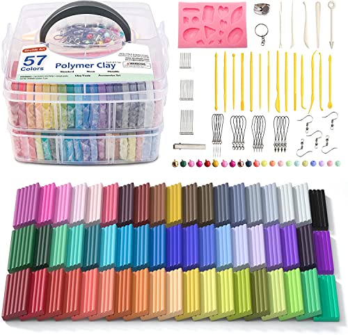 Polymer Clay, Shuttle Art 57 Colors Oven Bake Modeling Clay, Creative Clay Kit with 19 Clay Tools and 10 Kinds of Accessories, Non-Toxic, Non-Sticky, Ideal DIY Art Craft Clay Gift for Kids Adults