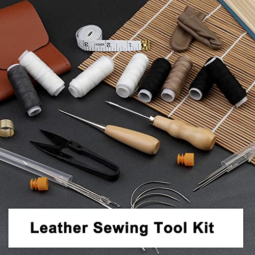 Leather Sewing Kit, 38 Pcs Leather Working Kit, Leather Sewing Upholstery Repair Kit with Large-Eye Stitching Needles, 8 Upholstery Thread, Leather Stitching Kit for Carpet Canvas DIY Sewing Repair
