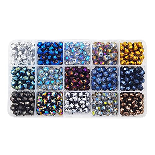 INSPIRELLE 540pcs 8mm Multicolor Electroplate Rondelle Glass Beads for Jewelry Making Faceted Briolette Shape Crytal Spacer Beads Assortments Supplies for Bracelet Necklace with Storage Box