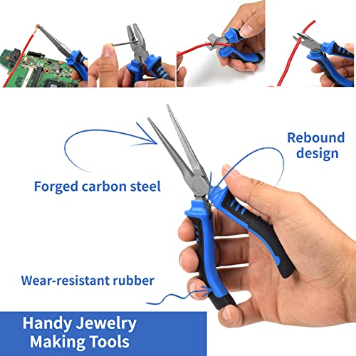 Jewelry Pliers 8Pcs Set, Jewelry Making Tools, Mini Precision Pliers Kit with Wood Pallet, Needle Nose Pliers, Wire Cutters, Diagonal Pliers etc. Pliers for Jewelry DIY Crafting Beading Repairing