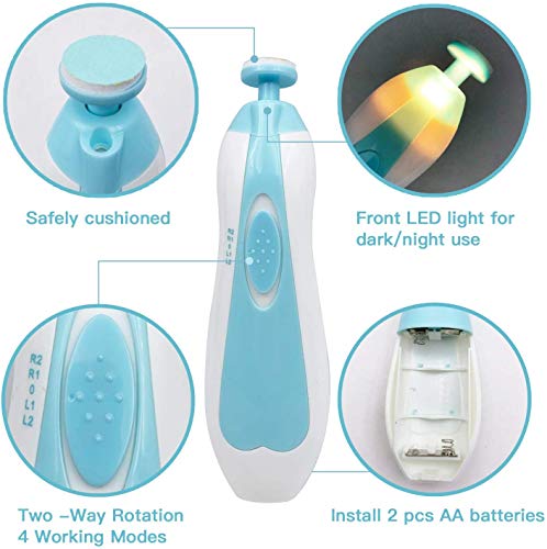 Baby Nail Trimmer File with Light Safe Electric Nail Clippers Kit for Newborn Infant Toddler Kids Toes and Fingernails Care, Polish and Trim Battery Operated (AA)